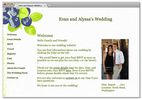 Wedding website Welcome Page