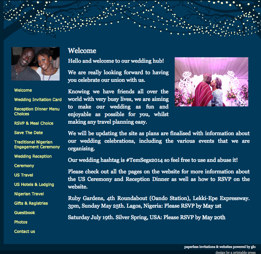 0 glosite wedding website