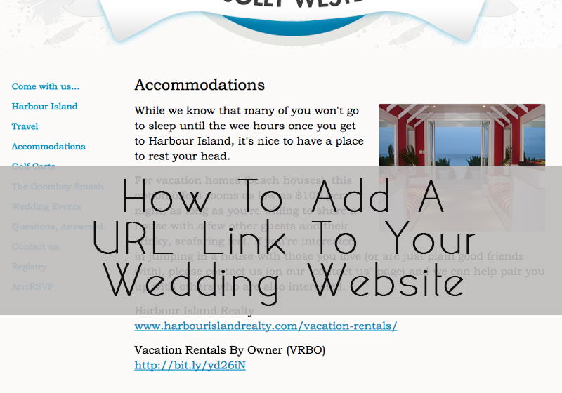 glosite add a URL link to wedding website