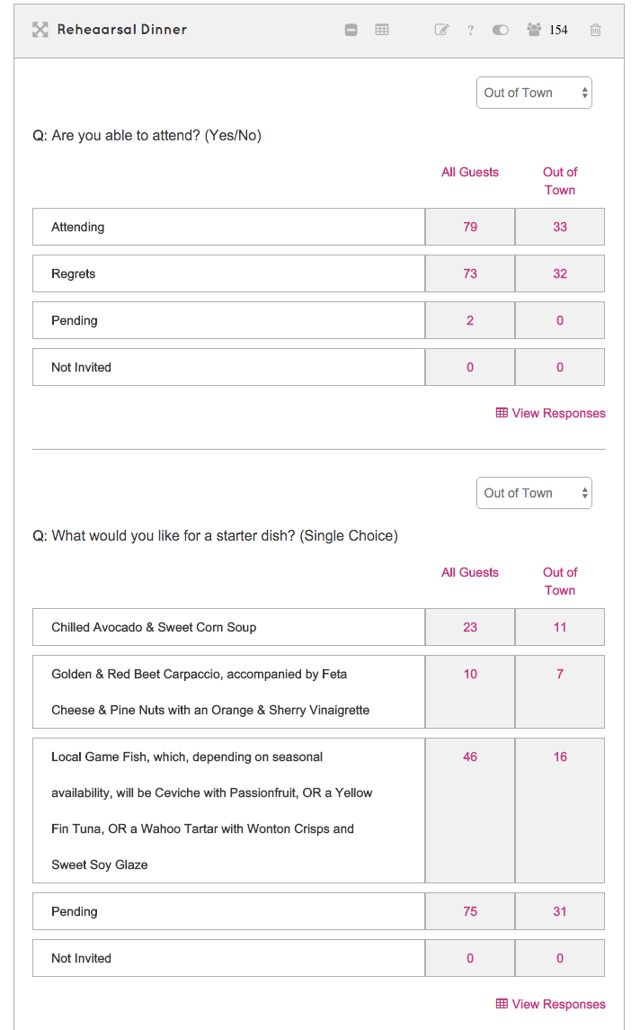 glosite online wedding RSVP filtered responses